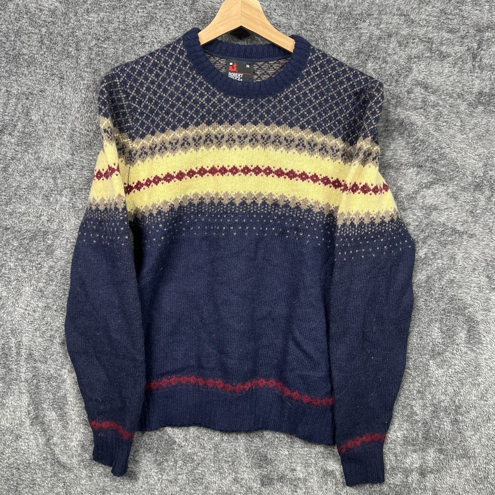 Vintage Robert Bruce Sweater Men's Medium Blue Abstract Art 90s Grandpa
